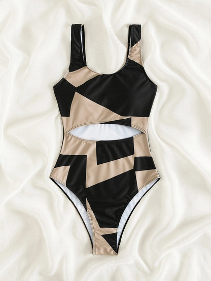 One-Piece Swimsuit Color block Cut-Out Design for Summer Beach