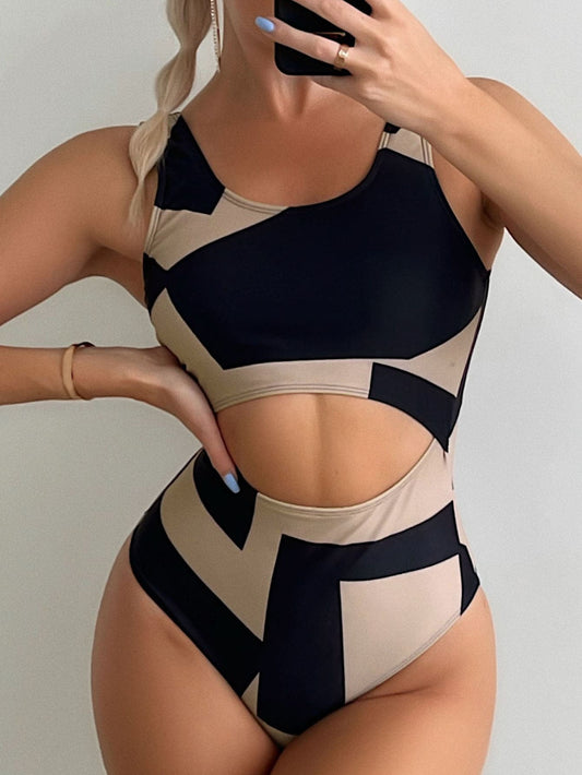 One-Piece Swimsuit Color block Cut-Out Design for Summer Beach