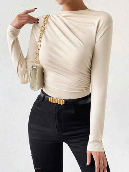 Slim Fit T-Shirt Bodysuit Solid Color Wrinkle