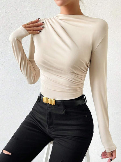 Slim Fit T-Shirt Bodysuit Solid Color Wrinkle
