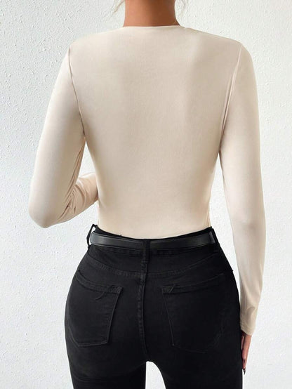 Slim Fit T-Shirt Bodysuit Solid Color Wrinkle