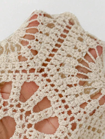 Solid color mesh crochet dress for summer beach cover-ups