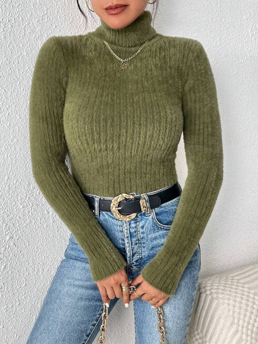 Striped Knit High Neck Sweater – Winter Festival Style