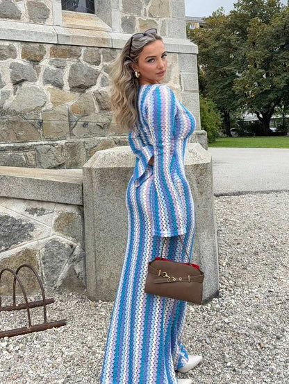 Striped Ruffled Knit Maxi Dress – Bohemian Beach & Holiday Style