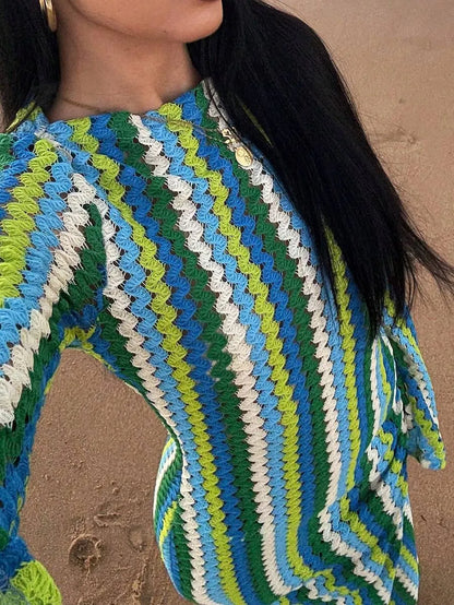 Striped Ruffled Knit Maxi Dress – Bohemian Beach & Vacation Style