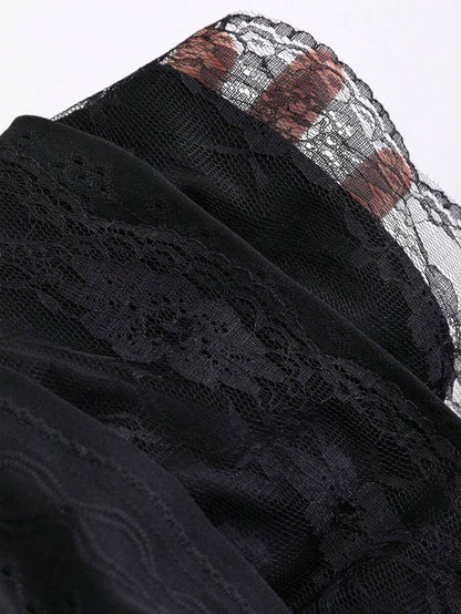 Sweetra A-Line Mini Skirt with Black Lace Trim, Fitted Silhouette To Flatter The Waist