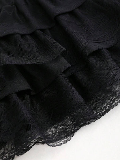 Sweetra A-Line Mini Skirt with Black Lace Trim, Fitted Silhouette To Flatter The Waist