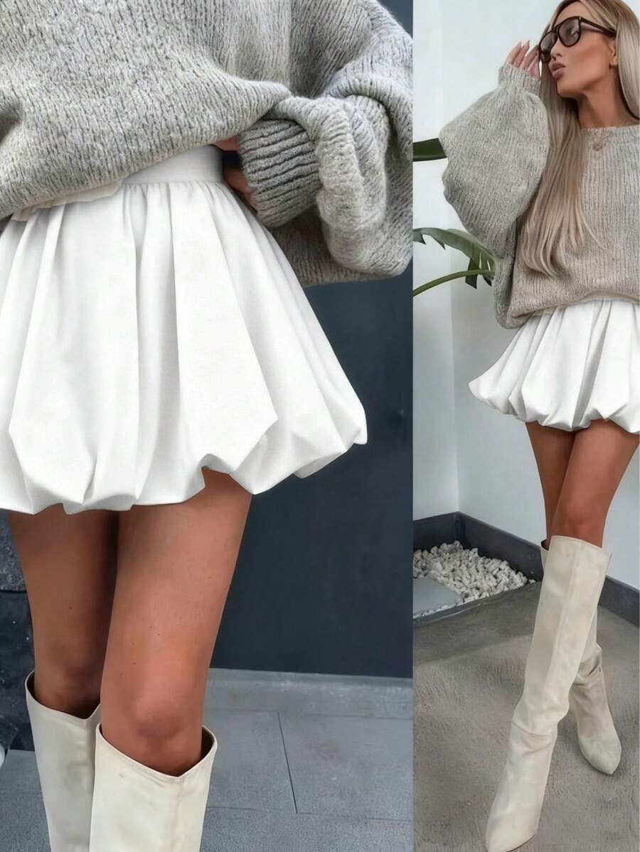 White High-Waist A-Line Mini Skirt