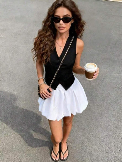 White High-Waist A-Line Mini Skirt