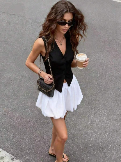 White High-Waist A-Line Mini Skirt