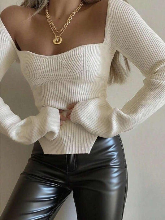 White Vintage Knit Top Maija Ribbed Crochet Style Blouse