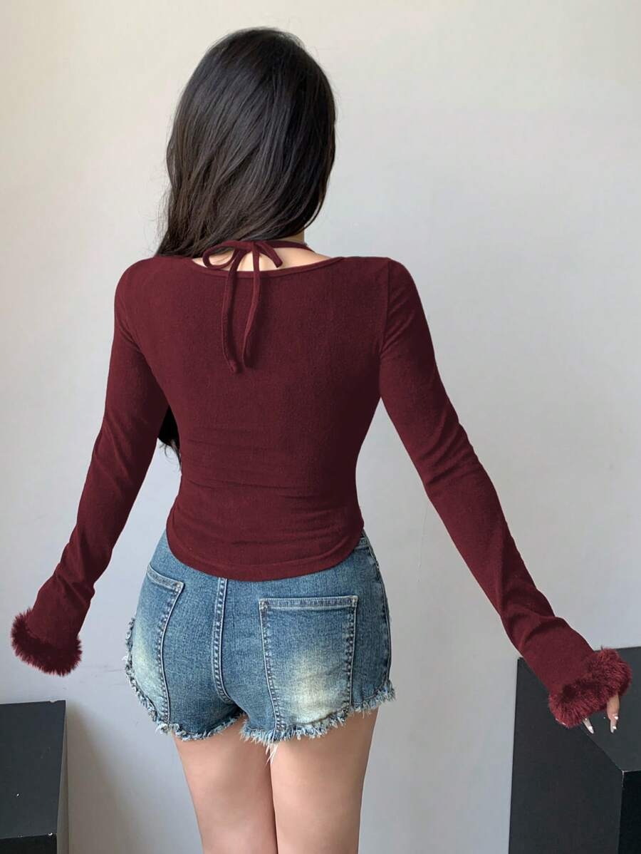 Women's Ballet-Style Fur-Embroidered Shirt