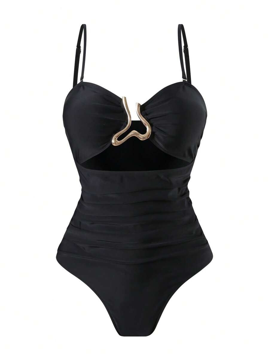 2-Piece Set Women’s Bikini & Beach Skirt – Black Cutout Top, Casual Summer Vacation Outfit