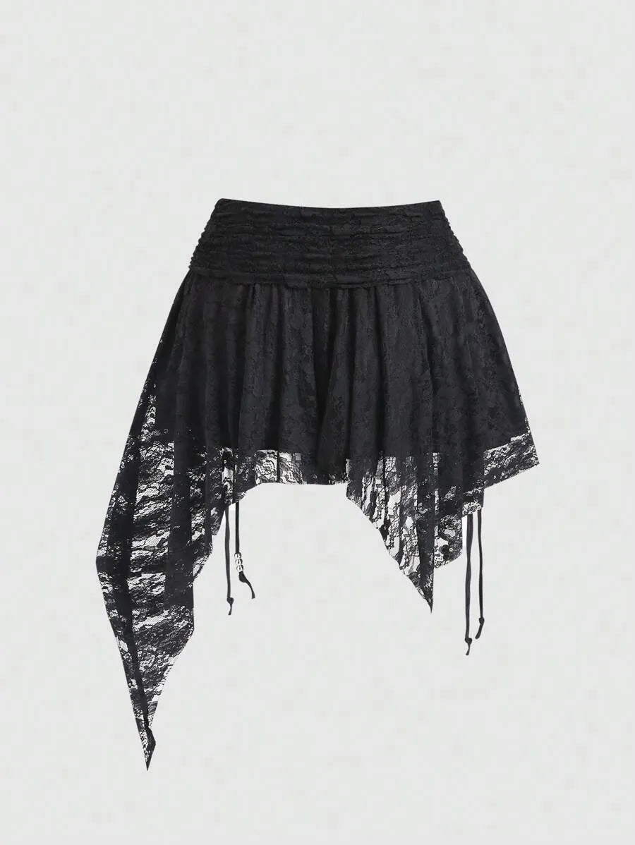 Women’s Bohemian Mini Skirt – Asymmetrical Pleats & Woven Hem