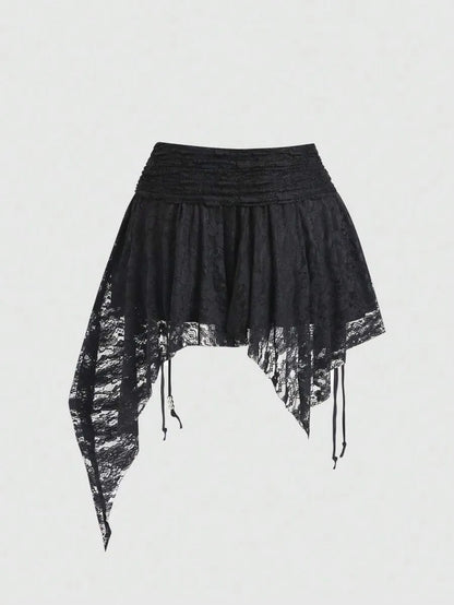 Women’s Bohemian Mini Skirt – Asymmetrical Pleats & Woven Hem