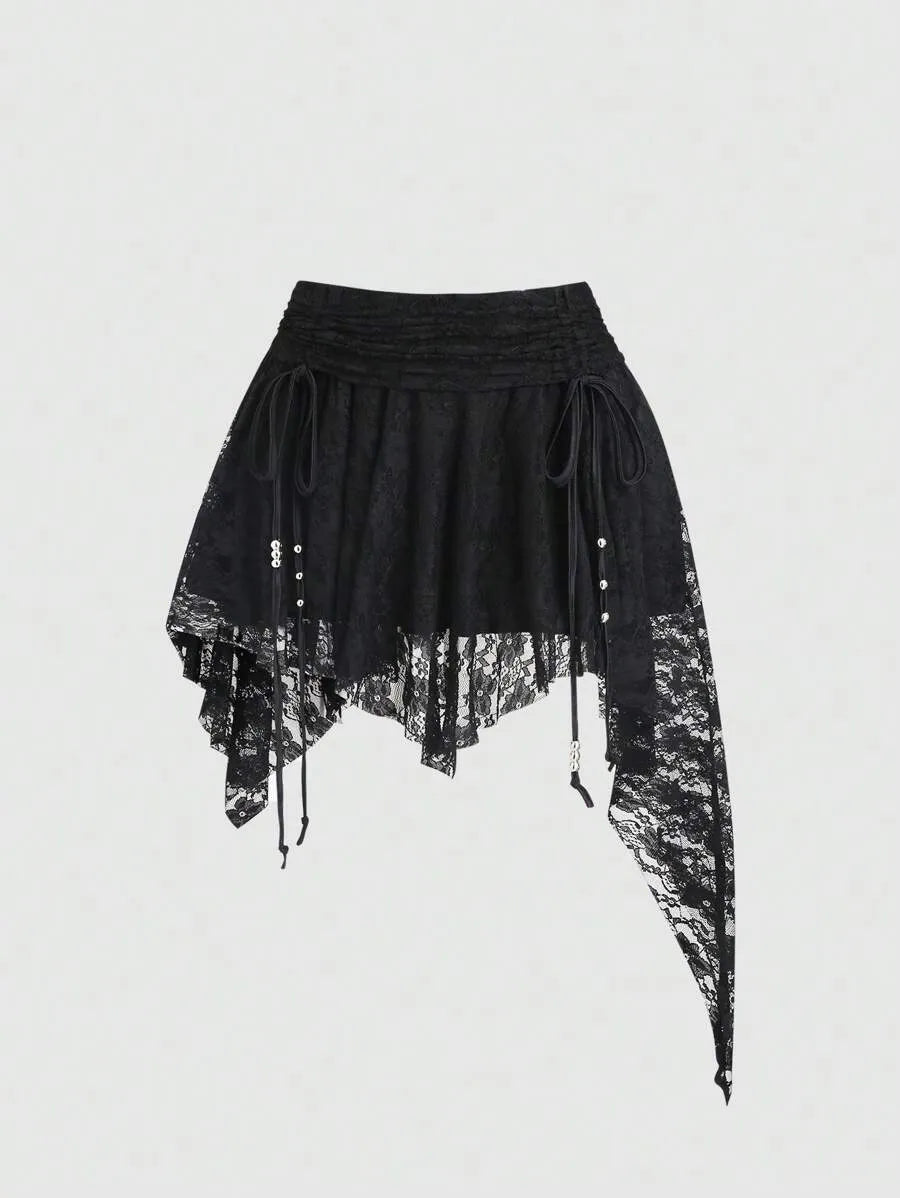 Women’s Bohemian Mini Skirt – Asymmetrical Pleats & Woven Hem