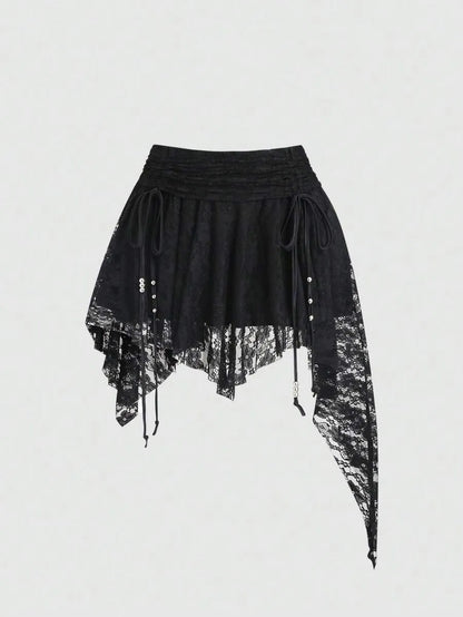 Women’s Bohemian Mini Skirt – Asymmetrical Pleats & Woven Hem