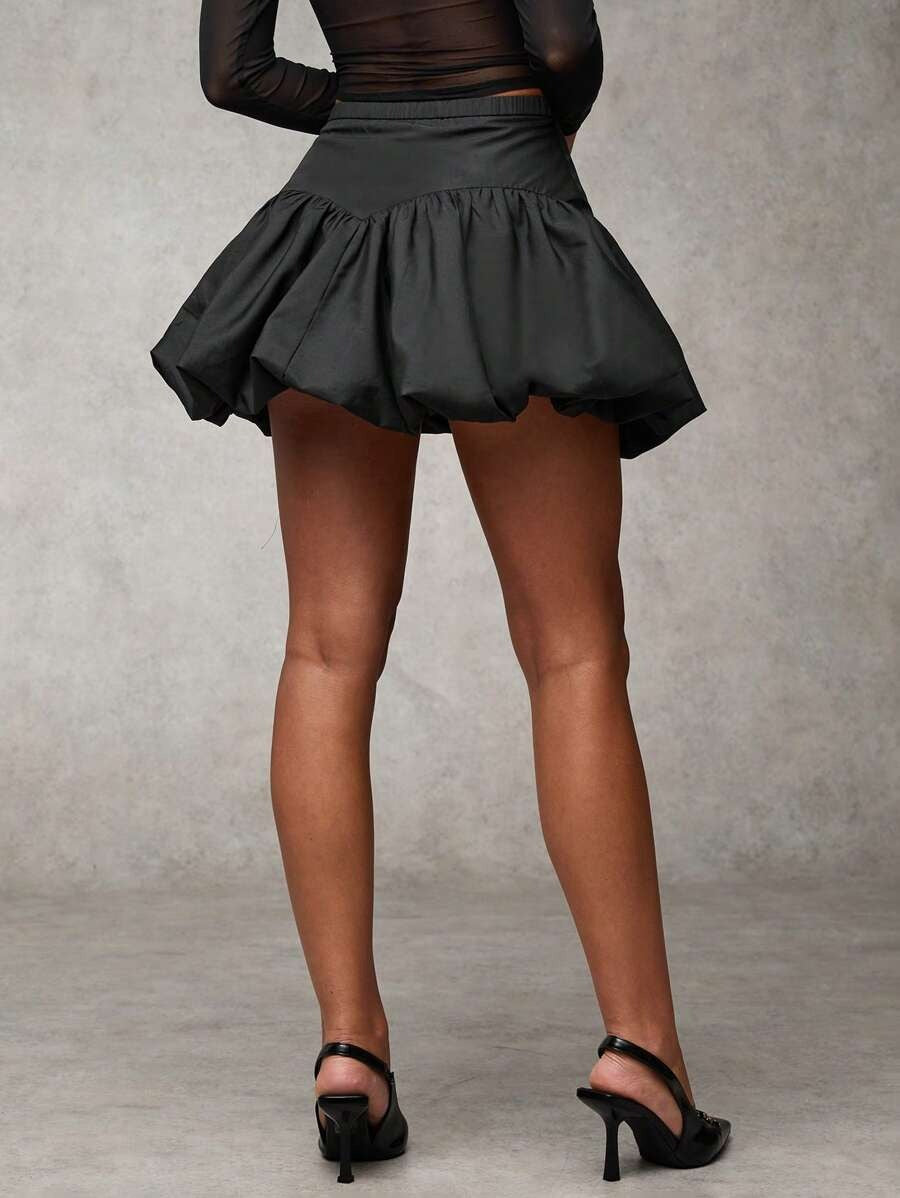 Women’s Casual Puffy Skirt – Solid Black Everyday Style
