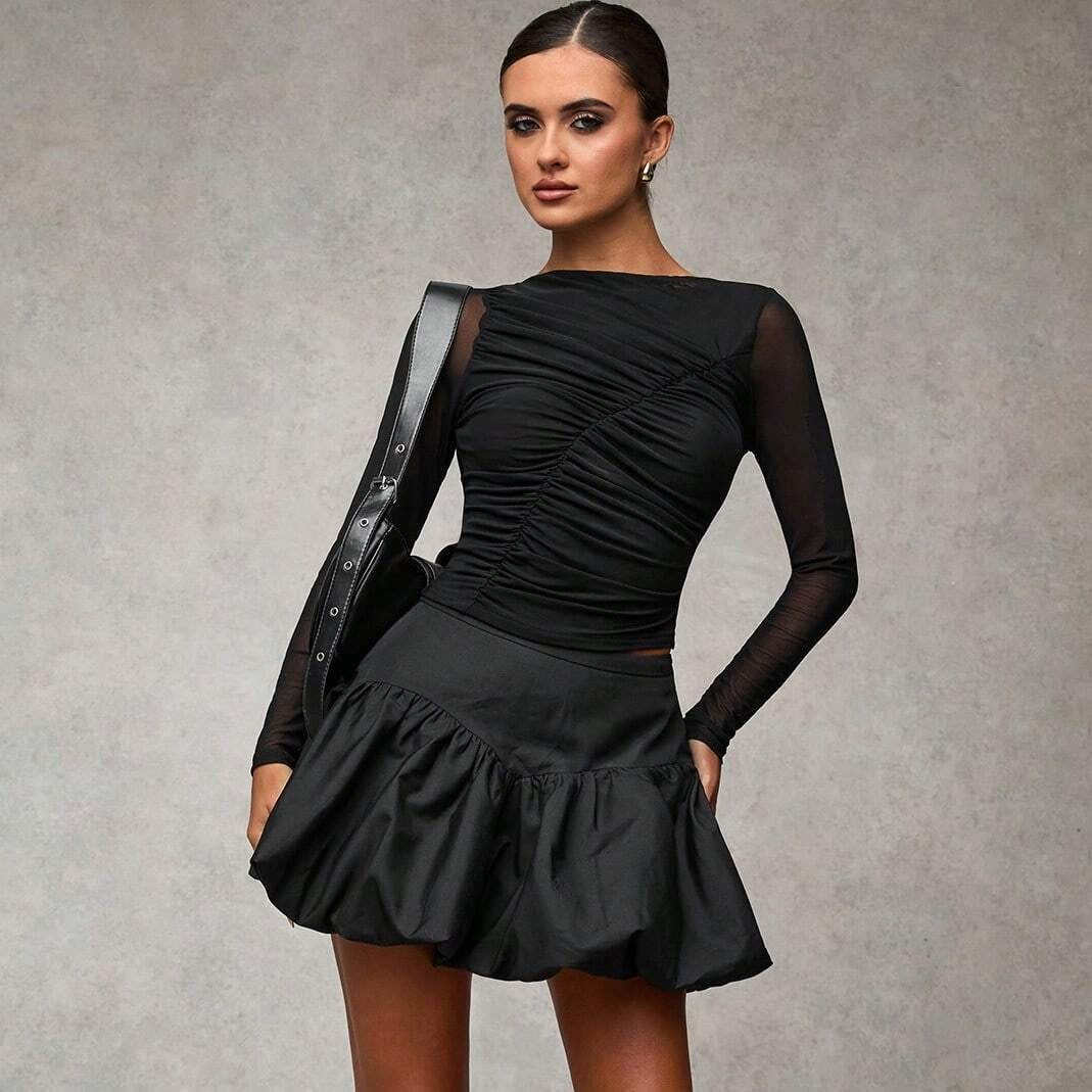 Women’s Casual Puffy Skirt – Solid Black Everyday Style
