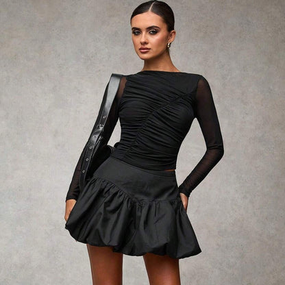 Women’s Casual Puffy Skirt – Solid Black Everyday Style