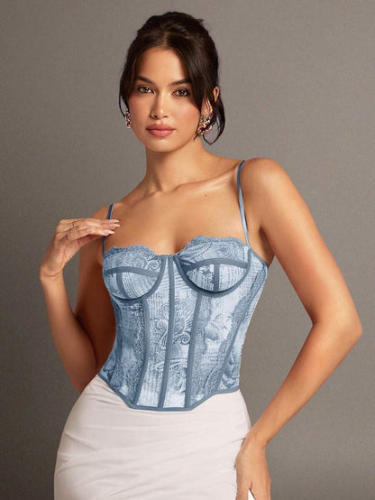 Women's Corset with Graphic Print Lace