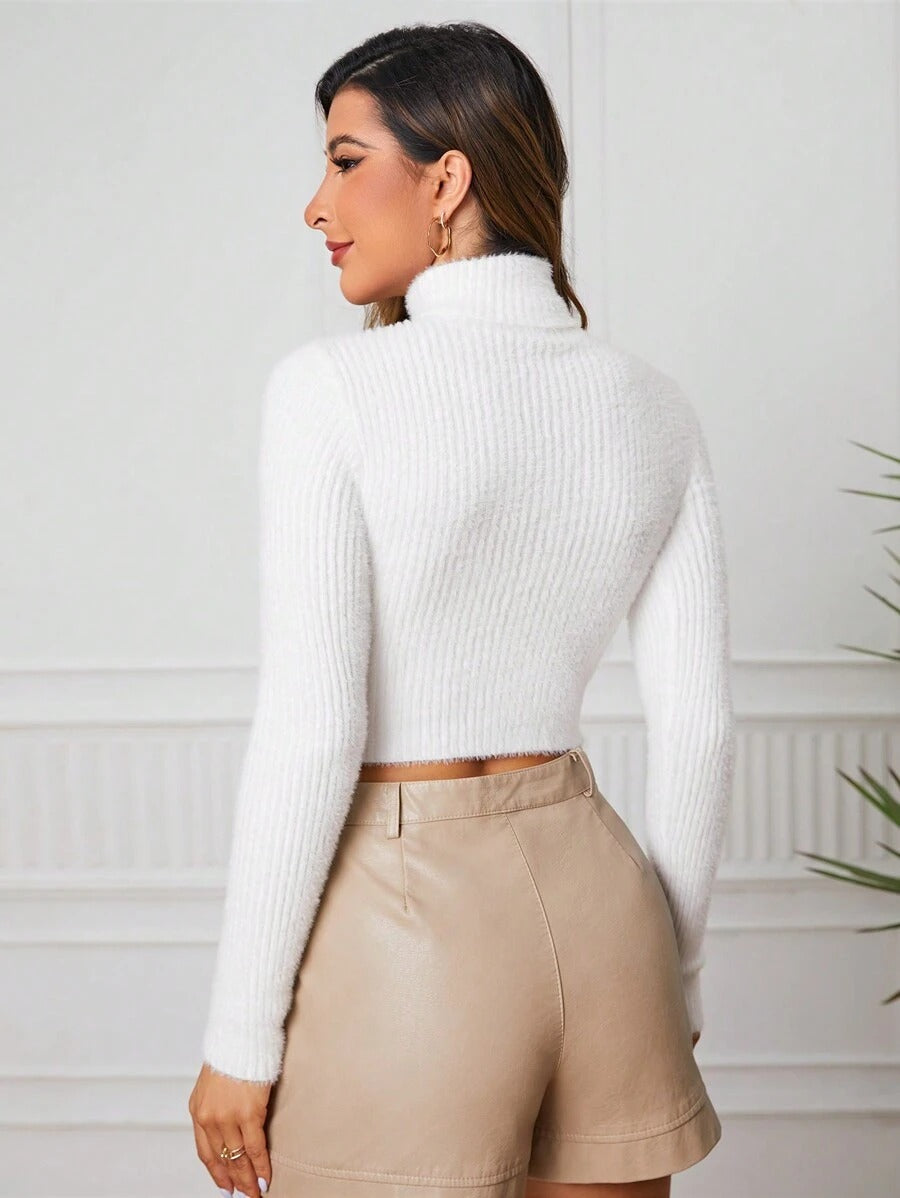 Women's Cropped Neck Sweater Long Sleeve Shirts