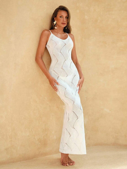 Women's Elegant One-Piece Vacation Swimsuit with Wave Stripes, Textured Knit, and Sexy Neckline