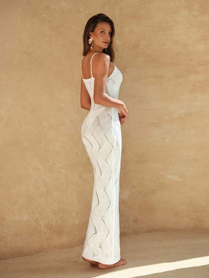 Women's Elegant One-Piece Vacation Swimsuit with Wave Stripes, Textured Knit, and Sexy Neckline
