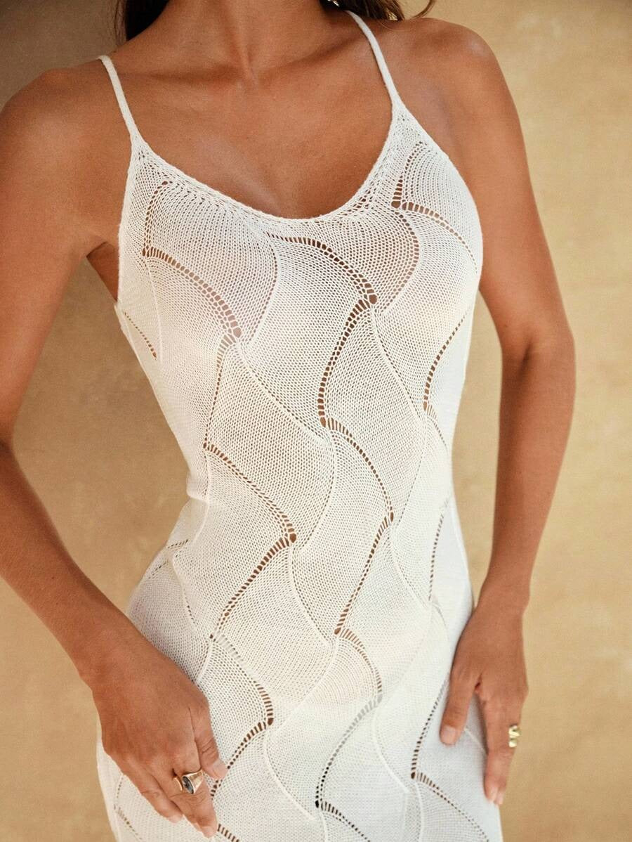 Women's Elegant One-Piece Vacation Swimsuit with Wave Stripes, Textured Knit, and Sexy Neckline