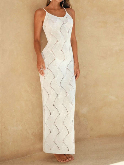 Women's Elegant One-Piece Vacation Swimsuit with Wave Stripes, Textured Knit, and Sexy Neckline