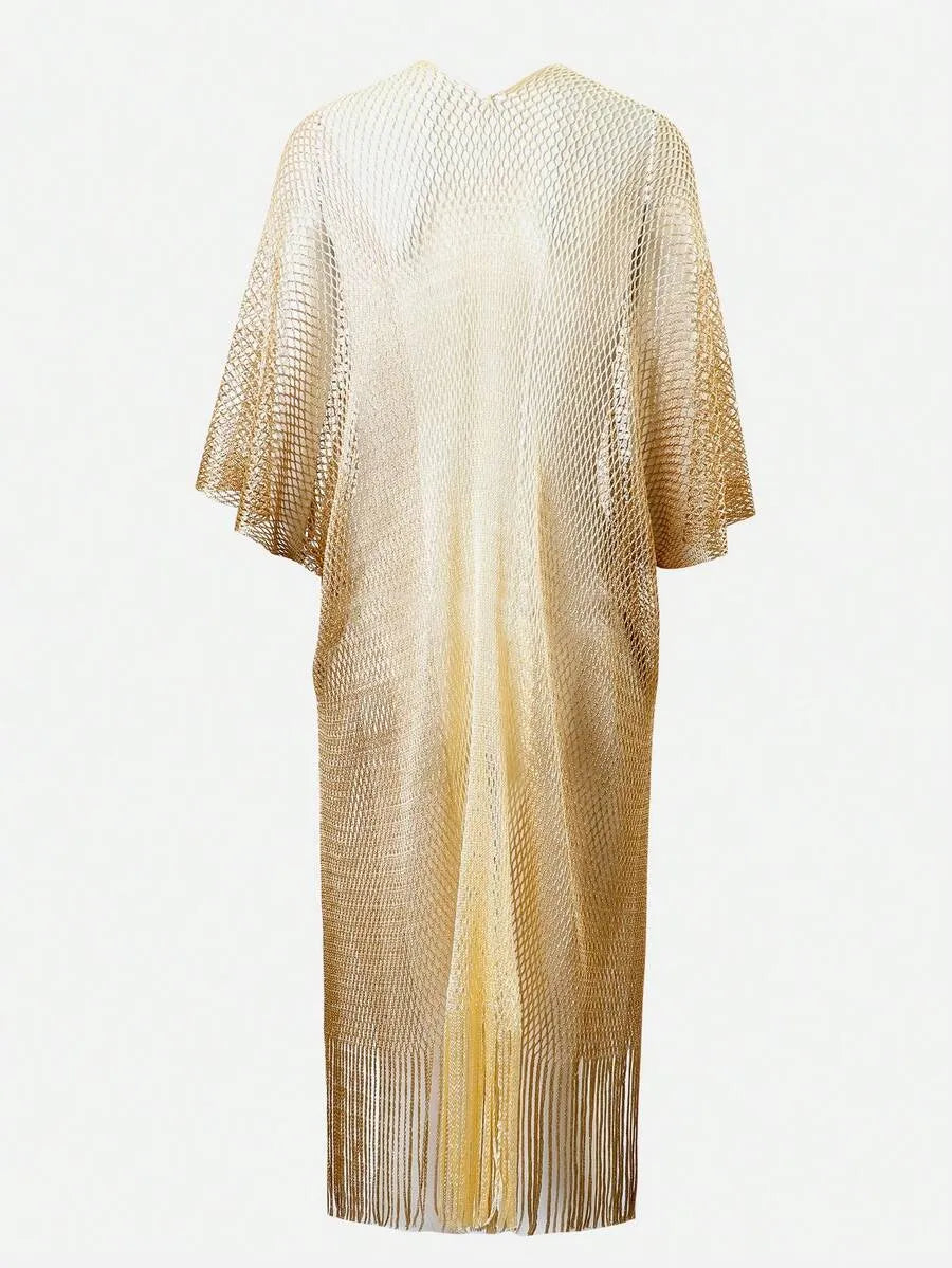 Women’s Long Beach Kimono – Colorful Ribbon Detail, High Slit & Tie Waist