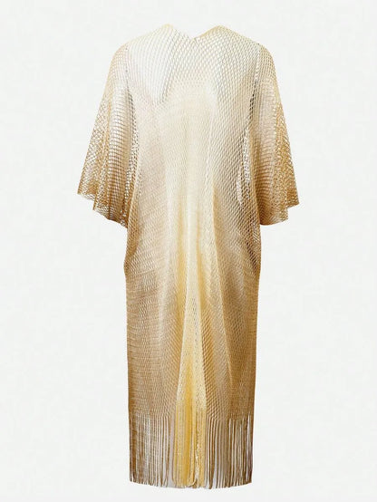 Women’s Long Beach Kimono – Colorful Ribbon Detail, High Slit & Tie Waist