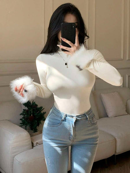 Women's Long Sleeve High Neck Bodycon Base Layer Top with Colorful Animal Prints