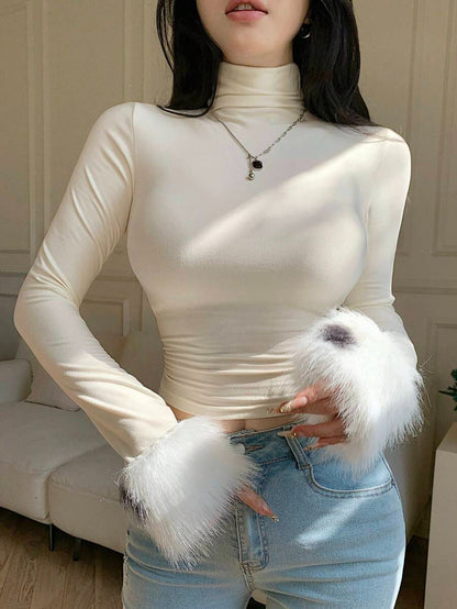 Women's Long Sleeve High Neck Bodycon Base Layer Top with Colorful Animal Prints