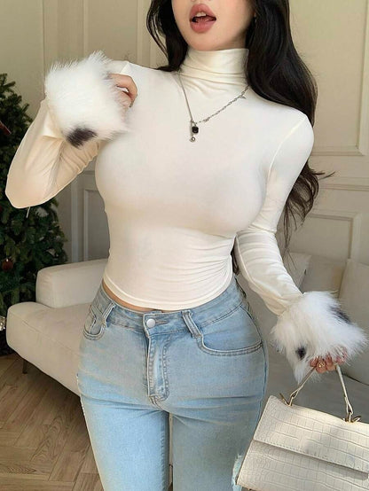 Women's Long Sleeve High Neck Bodycon Base Layer Top with Colorful Animal Prints