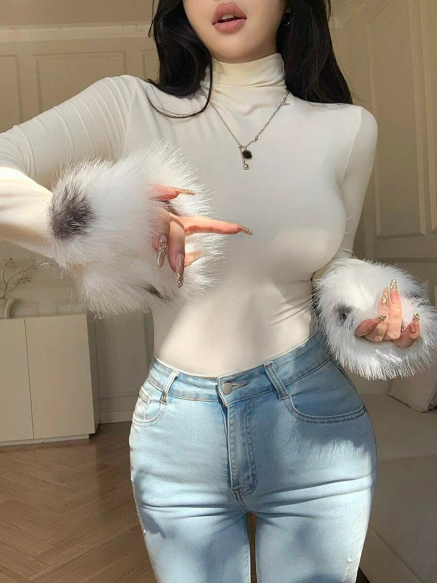 Women's Long Sleeve High Neck Bodycon Base Layer Top with Colorful Animal Prints