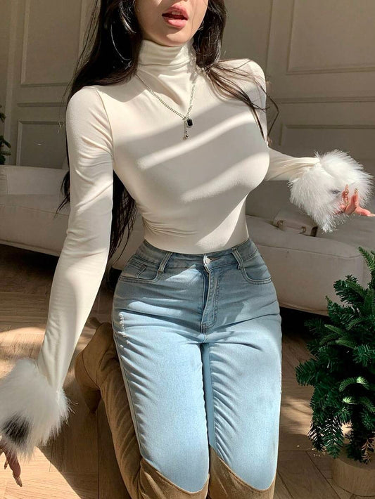 Women's Long Sleeve High Neck Bodycon Base Layer Top with Colorful Animal Prints