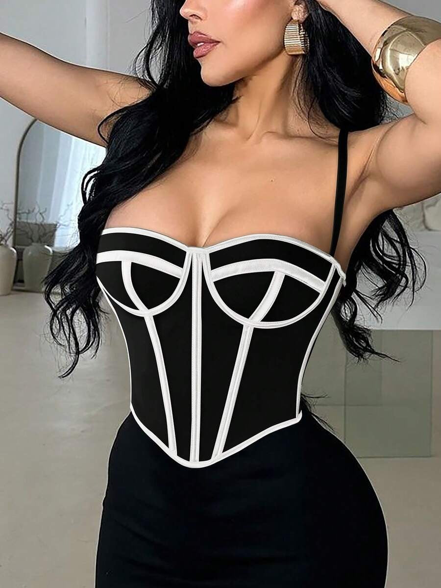 Women’s Mesh Lace Corset Top – Open Back, Adjustable Waist-Shaping Fit