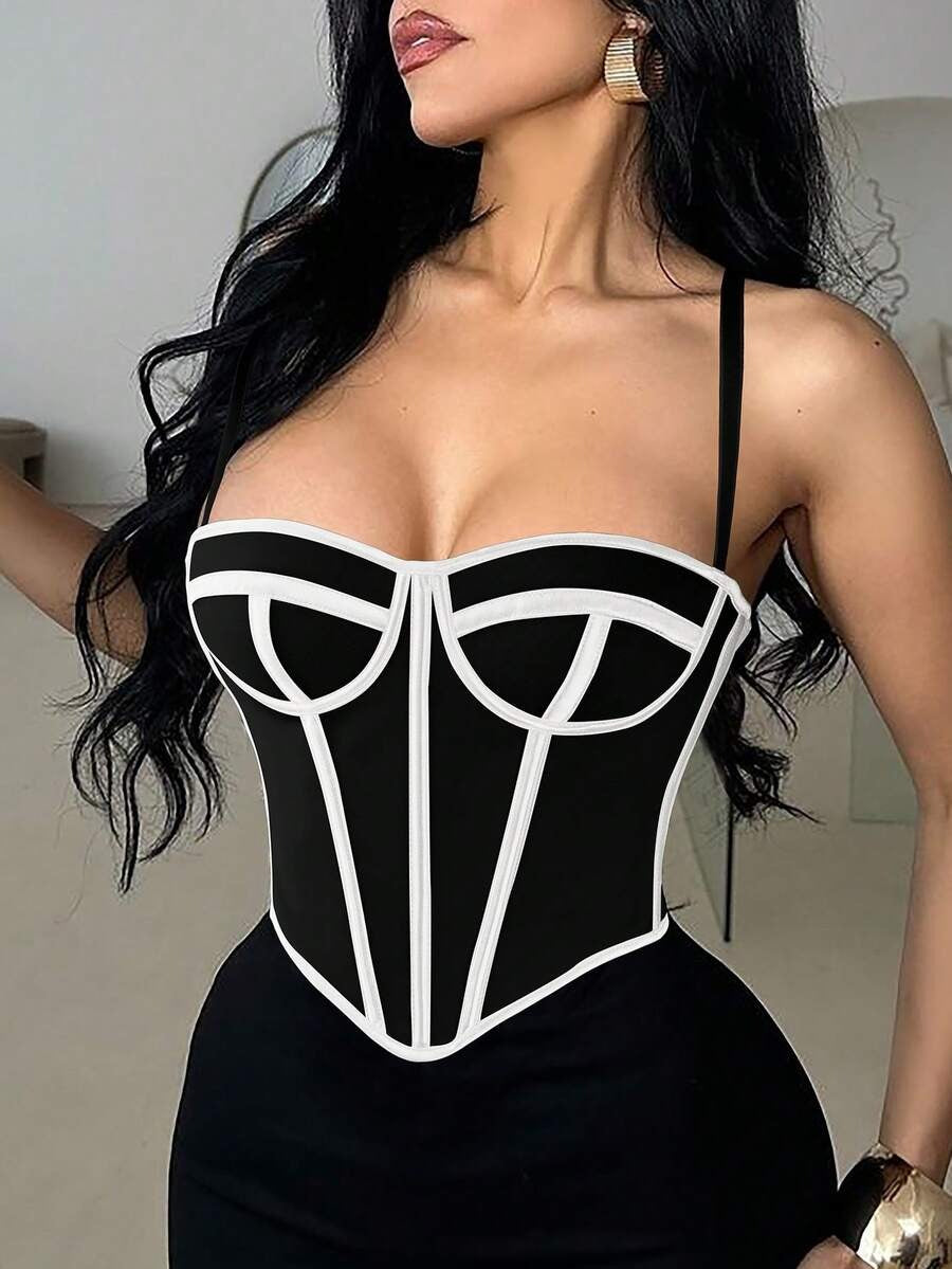 Women’s Mesh Lace Corset Top – Open Back, Adjustable Waist-Shaping Fit