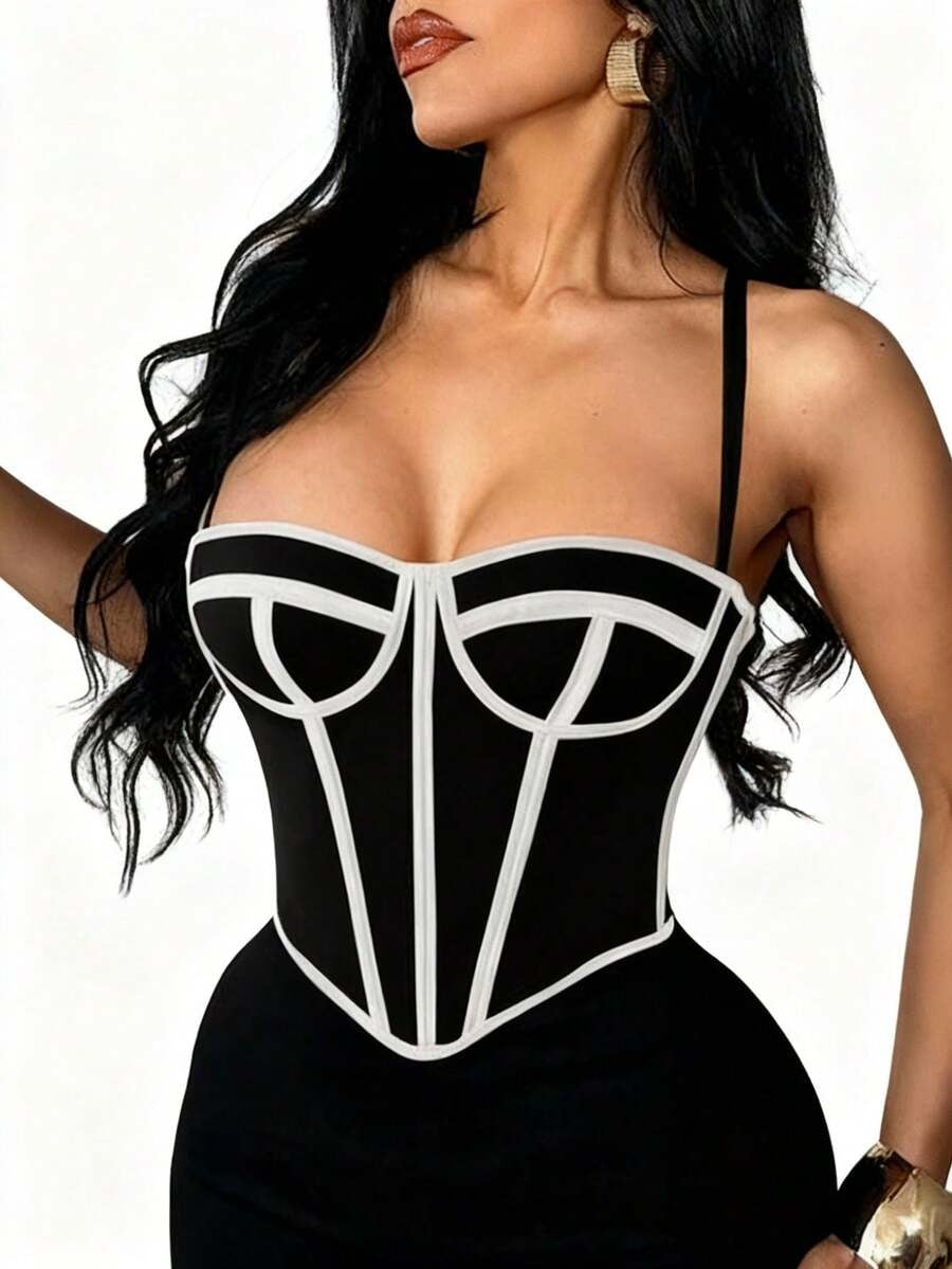 Women’s Mesh Lace Corset Top – Open Back, Adjustable Waist-Shaping Fit