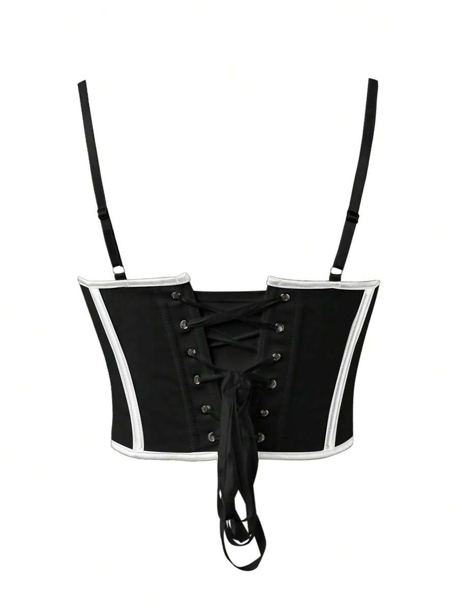 Women’s Mesh Lace Corset Top – Open Back, Adjustable Waist-Shaping Fit