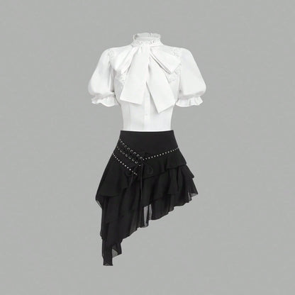 Women's Multi-Layer Ruffled Skirt with Asymmetrical Hem