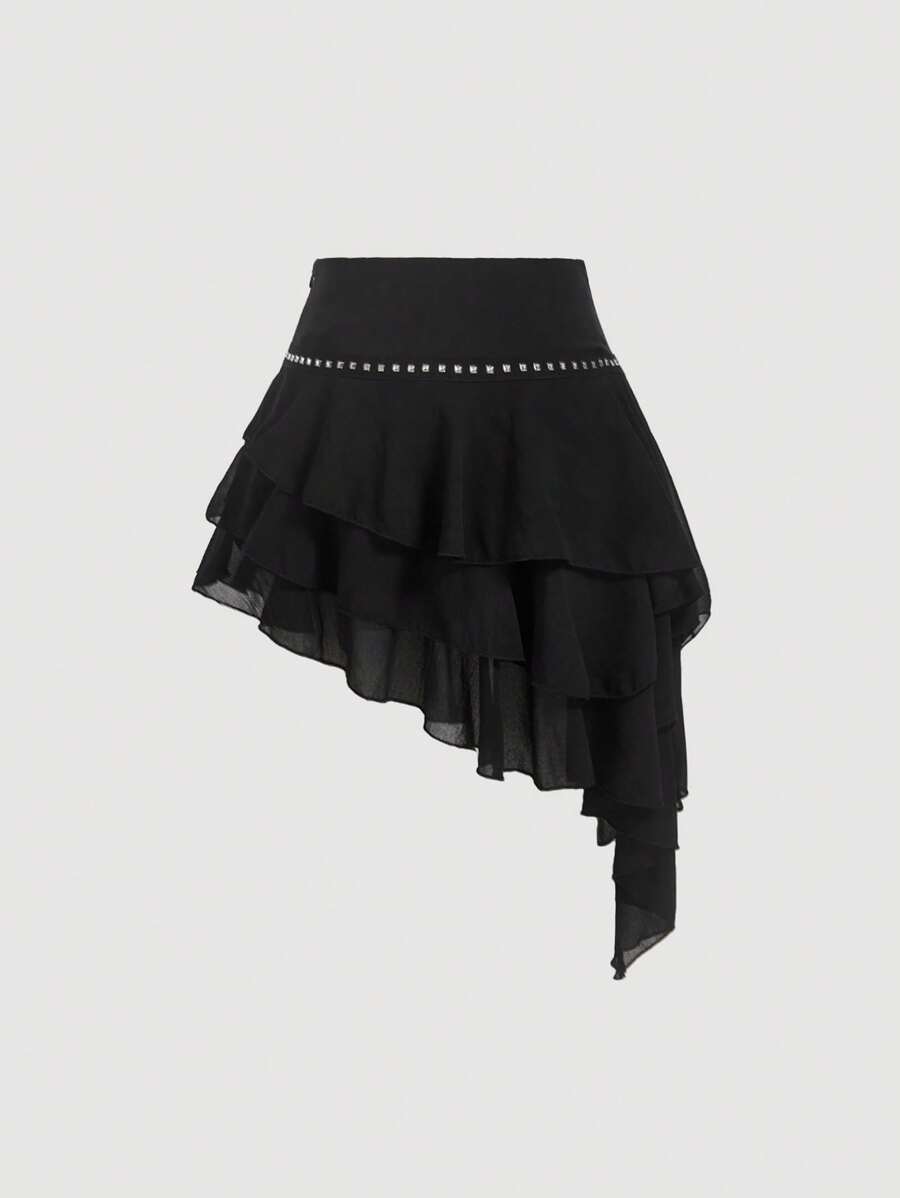 Women's Multi-Layer Ruffled Skirt with Asymmetrical Hem