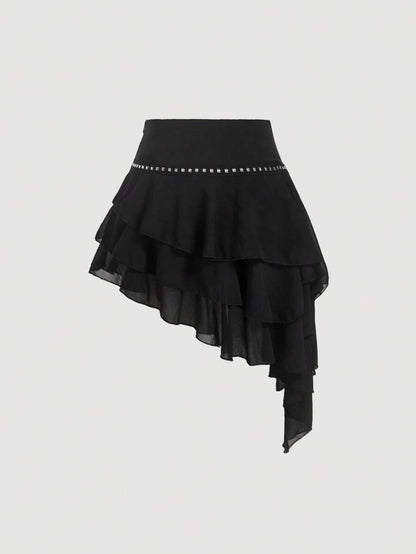 Women's Multi-Layer Ruffled Skirt with Asymmetrical Hem