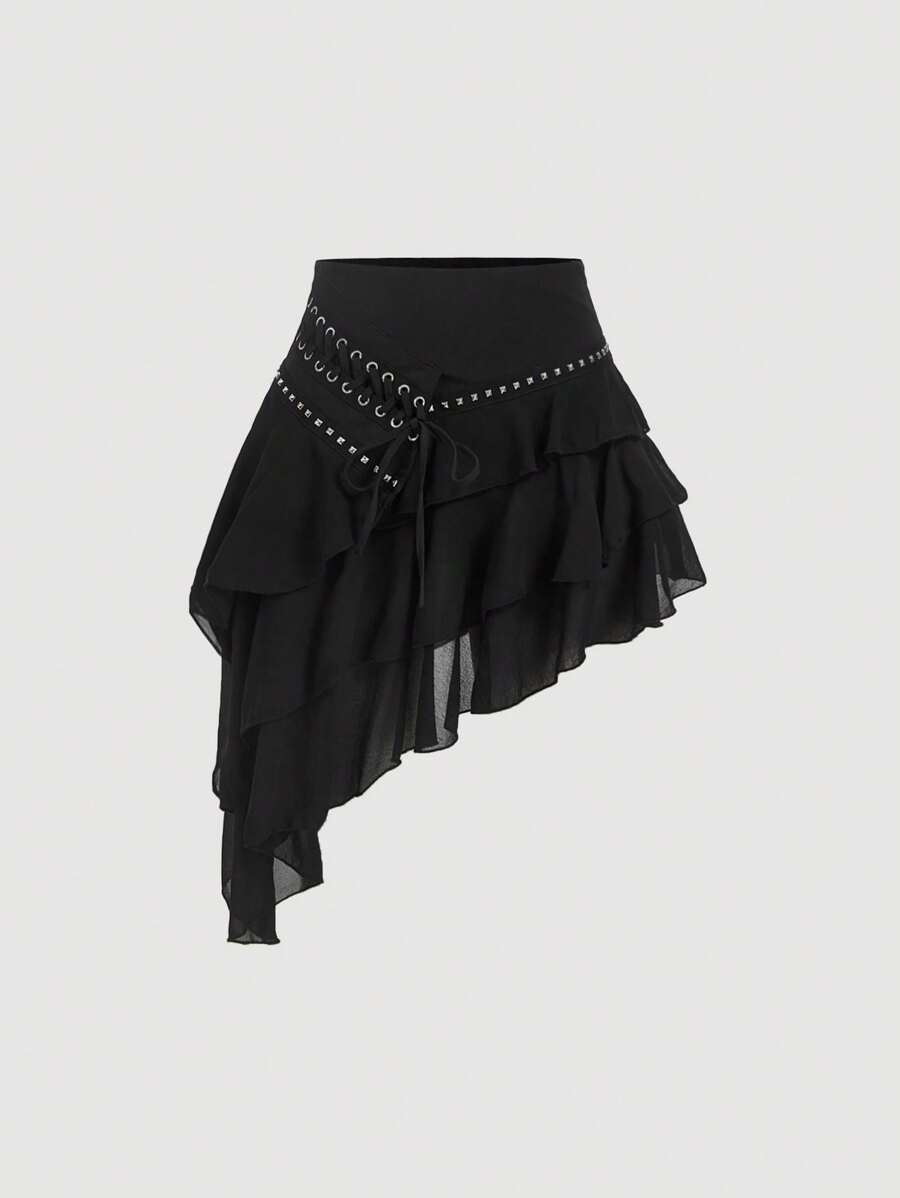 Women's Multi-Layer Ruffled Skirt with Asymmetrical Hem