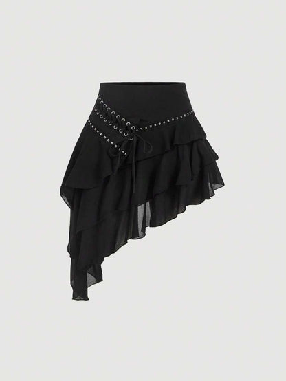 Women's Multi-Layer Ruffled Skirt with Asymmetrical Hem