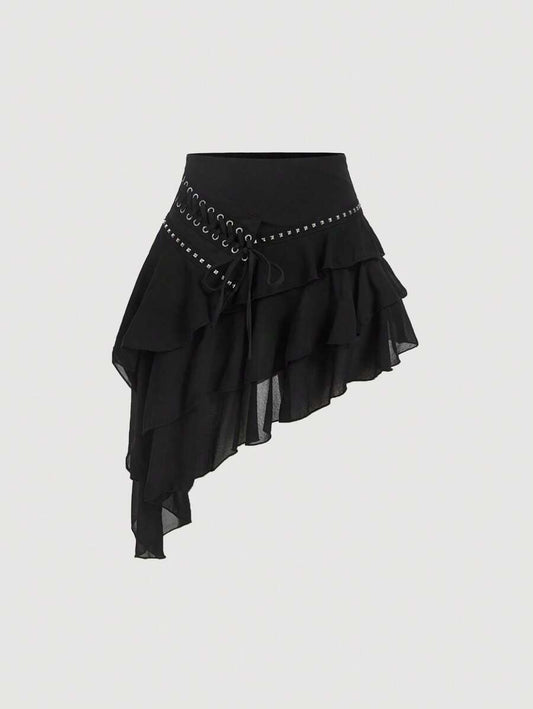 Women's Multi-Layer Ruffled Skirt with Asymmetrical Hem