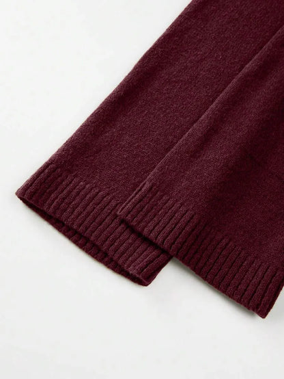 Women's Red Crew Neck Ribbed Knit Cardigan, Loose Fit Jacket with Metal Buttons