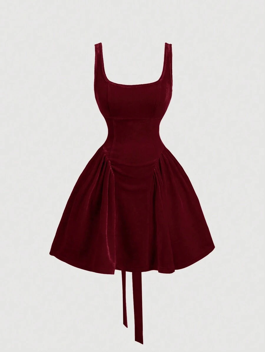 Women's Retro Red Velvet Christmas Dress