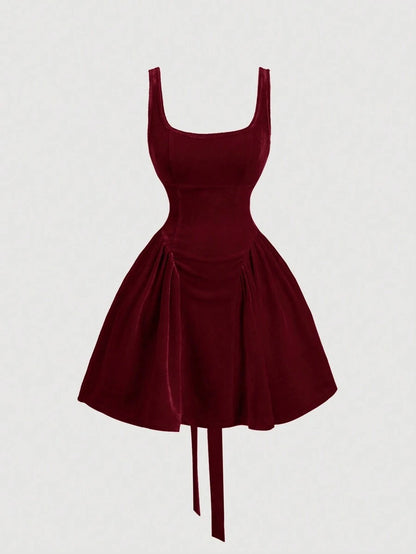 Women's Retro Red Velvet Christmas Dress